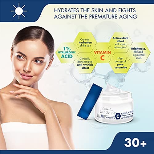 Crème Hydratante Anti-Rides Antioxydante pour Visage de Jour à l'Acide Hyaluronique, Vitamine C et E, 50 ml, Gerovital H3 Hyaluron C