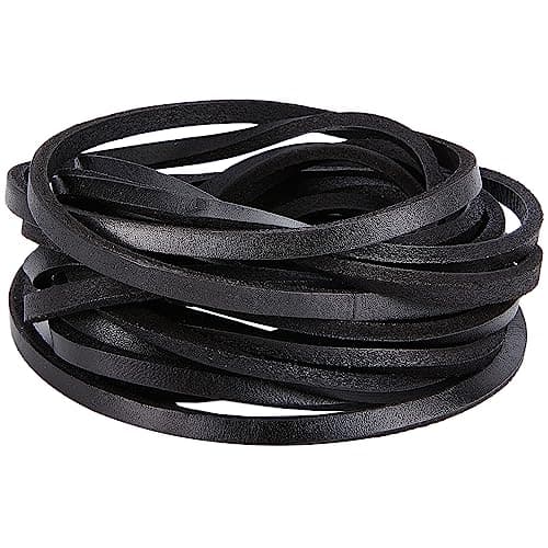 GORGECRAFT 5 m Lacet Plat en Cuir 7 mm de Large Cordon en Cuir Véritable Cordon de Tressage Noir Bandes de Cuir Brillant Perles Sangle Fils pour Bricolage Cuir Artisanat Collier Bracelet Bijoux