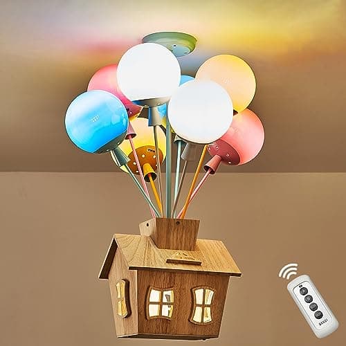 BOBOPAI Plafonnier Chambre d'Enfant,Lampe Suspendue Bois LED Télécommande,Lampe Ballon Verre Rond,Lustre Moderne Garçon Fille Chambre à Coucher,Maternelle,Chambre Bébé (Ampoule Incluse)