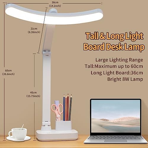 Lampe de Bureau Table Sans Fil Rechargeable Grande Batterie 4000MAH/Haute Lampe de Lecture 60CM/ Puissante 60 LED 8W/ Touch Intensité variable/Multifonctions,lampe de chevet a pile Enfant Chambre