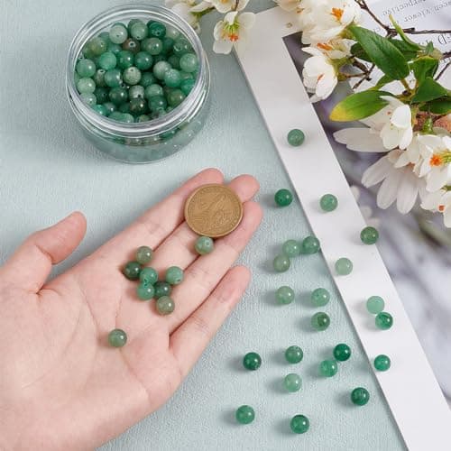 OLYCRAFT 200 pièces 8mm Perles D'Aventurine Vertes Naturelles Perle Pierre Naturelle Perles Rondes en Vrac Perles de Pierres Précieuses Pierre D'Énergie pour Bracelet Collier Fabrication