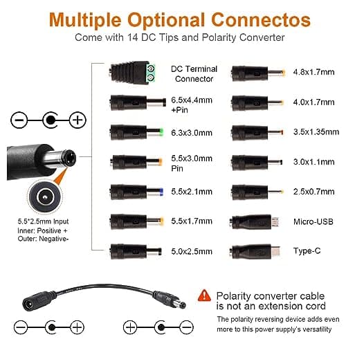9~36V 4A 144W Adaptateur Alimentation Réglable, Adaptateur Secteur Universel Convertisseur, 100V-240V AC à DC 4A avec 14 Connecteurs, pour électroniques Ménagers 9V~36V et la Bande LED, 4000mA Max
