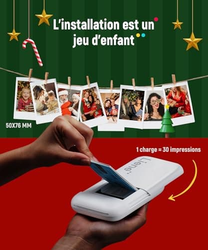Liene Mini Imprimante, 2 x 3 Imprimante Photo Portable avec 50 Zink Papiers à Dos Collant, Bluetooth 5.0, Compatible avec iOS & Android, Application Dédiée, Imprimante Photo pour iPhone(Blanc)