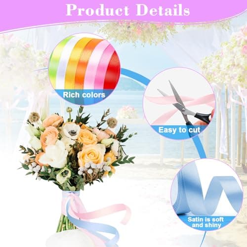 FIHODONE 12 Couleurs Ruban Satin 10mm X 22m,Jeux du Ruban Bouquet Mariée,Ruban Mariage Cérémonie de Mariage,Ruban Cadeau Anniversaire Fête,Ruban Tissu Jeu de Ruban Mariage