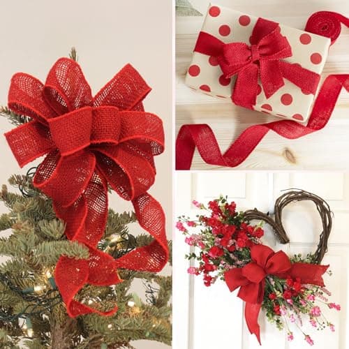 G2PLUS 10M Rouge Ruban de jute de 6 cm de Large Ruban à Carreaux Buffle de Noël Filaire Ruban de Noël,Ruban Cadeau Noël pour l'arc,Noël Décorations de Mariage