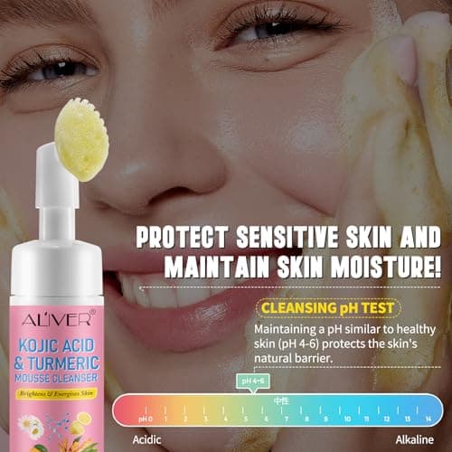 Nettoyant Facial Au Curcuma Et À L'Acide Kojique, Mousse Exfoliante Nettoyante, Combat L'Acné, Équilibre L'Huile Et L'Eau De La Peau, Éclaircit Le Teint De La Peau 150Ml