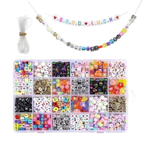 Letter Beads Set - Perles & Perles Lettres - 2400 Pièces A-Z Acrylic Cube Alphabet Letter Spacer Perles avec Perles d’Argile pour Bracelets, Colliers, Bijoux ou Autres Métiers
