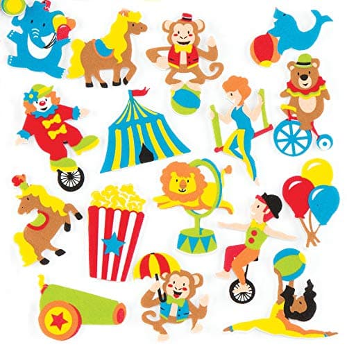 Baker Ross Lot de 120 Autocollants en Mousse Circus pour Enfants, pour Décorer, Artisanat, Cartes et Scrapbooking