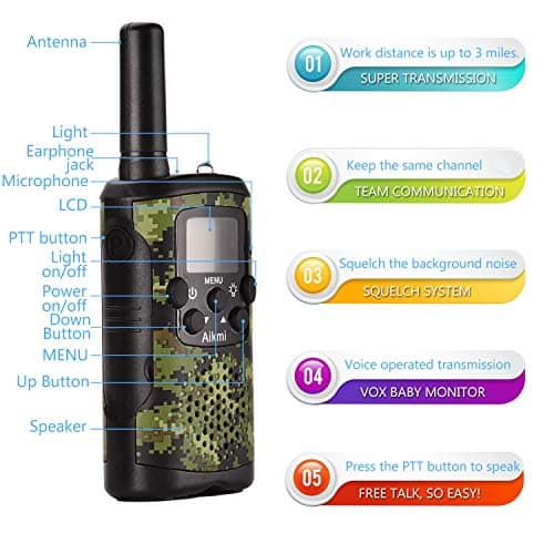 Jouets Garçon 4-12 Ans Talkie Walkie Enfants 8 Canaux Radio Bidirectionnelle avec LCD Lampe pour Aventure Camping Jouet Exterieur Anniversaire 5 6 7 8 Ans Cadeau Garçon