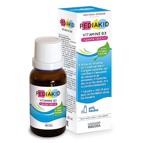 PEDIAKID - Vitamine D3 100% d'origine naturelle - Renforcement des défenses naturelles - Dès la naissance - Couvre 200% des apports journaliers recommandés - Flacon de 20ml