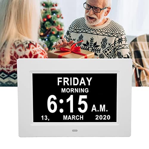 2023 Dernière Version 7 Pouces Calendrier Numérique Jour Date Horloge, Très Grand écran Gradation Automatique Horloges électroniques de Jour, Rappels Personnalisés pour Les (Prise UE)