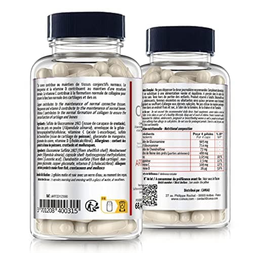 Formule Articulations douloureuses 7 en 1 Conua | GLUCOSAMINE + CHONDROÏTINE Mobilité & Souplesse Articulaire | Flexibilité Capital Osseux | + Vitamine C* et D* + Cuivre* + Manganèse + Reine des prés