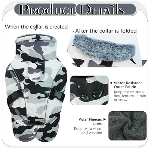 Veste Hiver de Chien, Manteau d'hiver pour Grande Chien Veste Polaire Vêtements d'hiver Manteaux Réfléchissants Imperméables Pull Chien Petite Taille(Camouflage, XL)