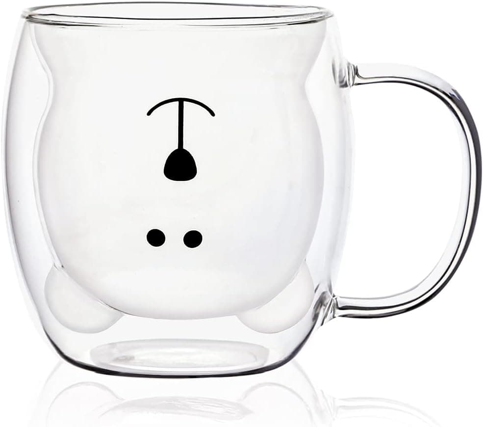 Tasses Ours Mignon Ours mignon de tasses Tasse à thé avec poignée Tasse à lait 250 ml Tasses à expresso en verre isolé à double paroi Verre Cadeau pour Anniversaire Saint Valentin et Bureau