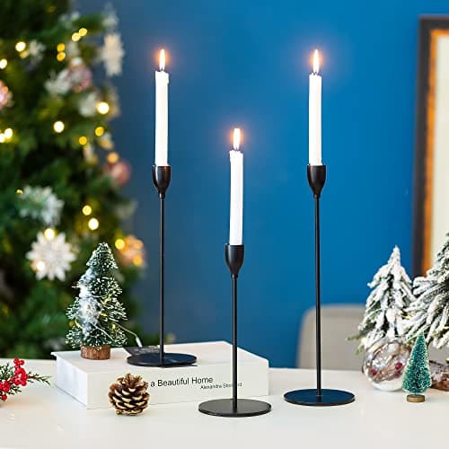 Inweder Bougeoirs Cônes pour Chandeliers - Lot de 3 Bougeoirs Noirs Bougeoirs en Métal Long Support Grand Bougeoir Ensemble pour Centre de Table Mariage Noël Mantel Décoration de la Maison