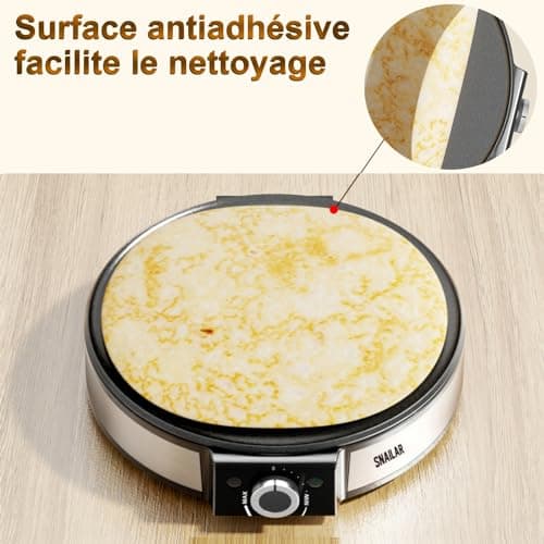 Crêpière électrique, 1200w crêpière sans colle pour la maison, contrôle de la température, acier inoxydable - facile à nettoyer et comprend un diviseur de pâte et une spatule