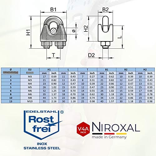 1 serre-câble en acier inoxydable de 3 mm A4 - Convient pour fil de 3 mm de diamètre - Avec cosse assortie - En acier inoxydable V4A pour câble en acier - Corde en acier galvanisé