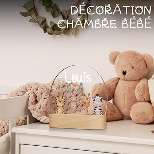 Giftove Veilleuse Bébé Personnalisé avec Prénom & Date - Cadeau Naissance Garcon et Fille Original - Idee Cadeau de Nouveau né & Bapteme - Cadeau Bebe Naissance - Deco Chambre Bebe/Enfant - Lampe Bebe