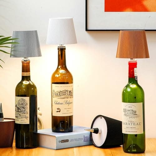 Générique Lampe à bouteille sans fil, kit de lampe à bouteille de vin pour bouteilles de liqueur, abat-jour de lampe de table à piles, 3 couleurs, dimmable, pour restaurant, bar, maison (Marron)