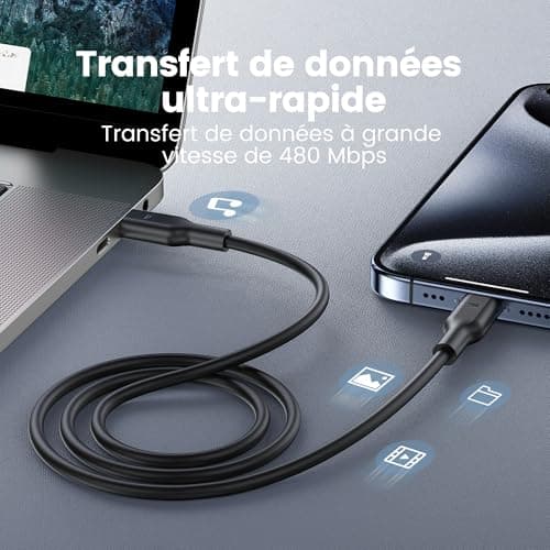 RAMPOW Cable USB C, [4Pack 1M] 2*Cable USB C vers USB C & 2*Cable USB vers USB C Charge rapide PD3.0, Cable iPhone 16, Cable iPhone 15 avec puce E-Mark pour iPhone 16/15, Macbook, iPad, Samsung
