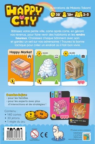 Asmodee - HAPPY CITY - Jeu de Société de Construction Urbaine Pour Enfants Dès 10 Ans - Créez votre Ville - Lauréat As D'Or 2022 - 2 À 5 Joueurs - 30 Min - Version Française