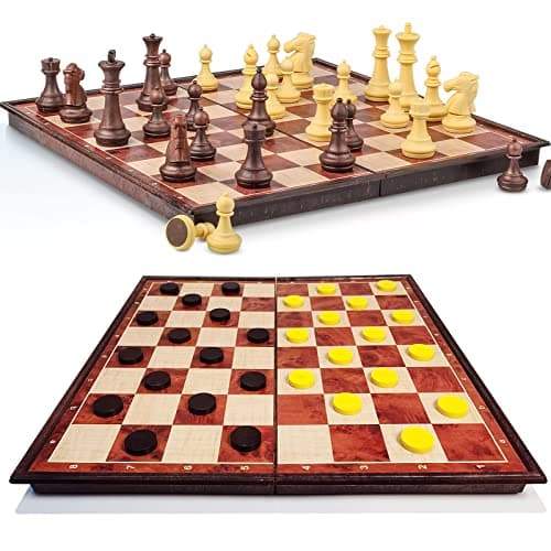 Super Winner Jeu d’Échecs de Voyage Magnétique de 12,5 Pouces, Set 3 en 1 Échecs, Dames et Backgammon, Jeu d’Échecs Magnétique de Voyage avec Plateau Pliable (32 cm)