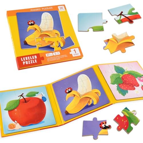ASTARON Puzzles magnétiques pour Les Tout-Petits, 9-12-16 pièces Puzzles d'apprentissage des Fruits pour Les Voyages en Voiture, Jouets de Voyage, activités en Avion pour Les Enfants