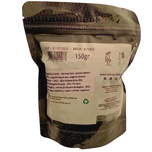 Khla - Thé Noir Citron Bio - Sachet Vrac 150g - Thé Tonique - Saveur Citronnée Agrumes - Thé Détox Digestion - Feuilles Séchées - Thé d’Asie Ceylan - Origine Sri Lanka - Tisane & Infusio