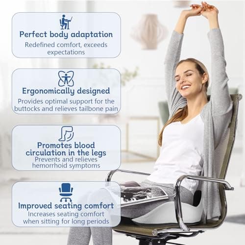 Bearrerp Coussin orthopédique en mousse à mémoire de forme - Ergonomique - Favorise la circulation sanguine et soulage le coccyx - Pour le bureau, la maison, la voiture - Noir