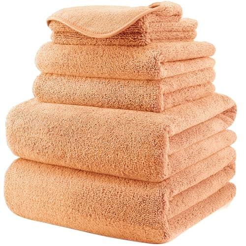 POLYTE Lot de 6 serviettes de bain surdimensionnées en microfibre non pelucheuses, à séchage rapide, 152,4 x 76,2 cm, orange