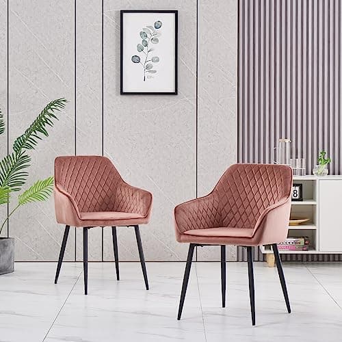 JYMTOM Lot de 4 Chaises Salle à Manger Roses Scandinaves, Chaises de Salon en Velours avec Dossier et Accoudoirs, Siège Rembourés, pour Salle à Manger, Bureau, Cuisine, Salon (4, Rose)