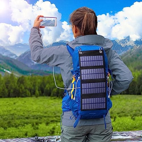 Panneau Solaire Pliable 8W avec Batterie Solaire 26800 mAh PD 15 W Chargeur Solaire QC3.0 USB C Charge Rapide et 4 Sorties Batterie Externe Chargeur Portable pour téléphones Portables, Camping