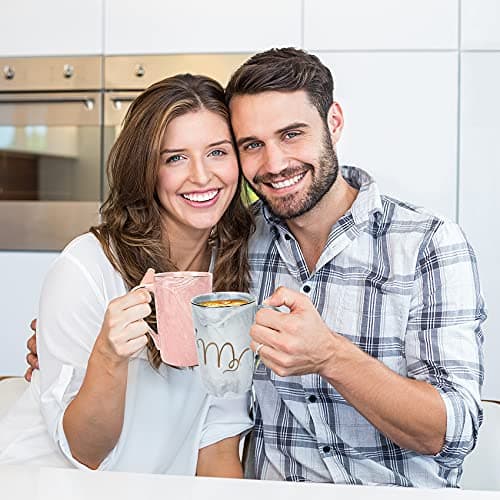Yorkaan Mr and Mrs Coffee Mugs - Cadeau de Mariage pour Mariée et Le Marié, deTasses Cadeau pour Mariage, Couple,fiançailles, Anniversaire, Saint Valentin - Marbre céramique 12 oz Cadeaux.