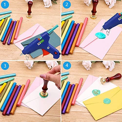 12 bâtons de cire à cacheter pour pistolet à colle pour cachet de cire,PORXFLY Seal Wax Sticks Idéal pour les enveloppes de cartes, les emballages cadeaux, les invitations de mariage (Rose rouge)