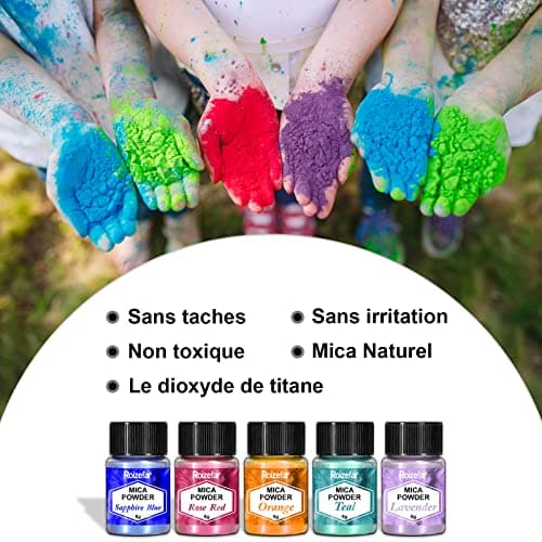 Roizefar Poudre de Mica - Pigment Résine époxy 32 Couleurs, Colorant de Savon, Colorant en Poudre Métallique pour La Fabrication de Bijoux, Bombes de Bain(5g Par Bouteille)