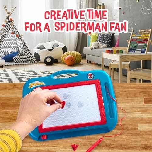 Disney Ardoise Magique Enfant Ardoise Magnetique Effacable pour Dessin Reine des Neiges Spiderman Jouet Garcon Fille (Bleu Spiderman)
