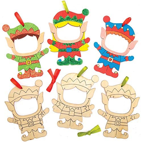 Baker Ross AX399 Décorations De Cadre Photo En Bois Lutin De Noël - Lot De 10, Décorations De Noël Pour Enfants À Concevoir Et Décorer, Artisanat De Noël Fait Maison