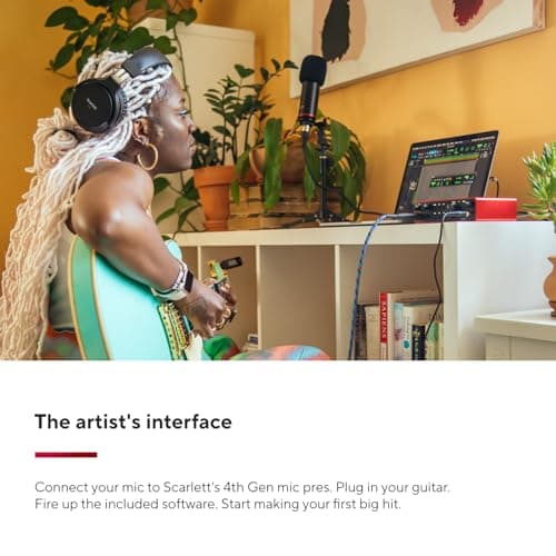 Focusrite Scarlett 2i2 4th Gen, interface audio USB pour enregistrer, composer, streamer et podcaster — des prises de son de très haute qualité et tous les logiciels pour enregistrer