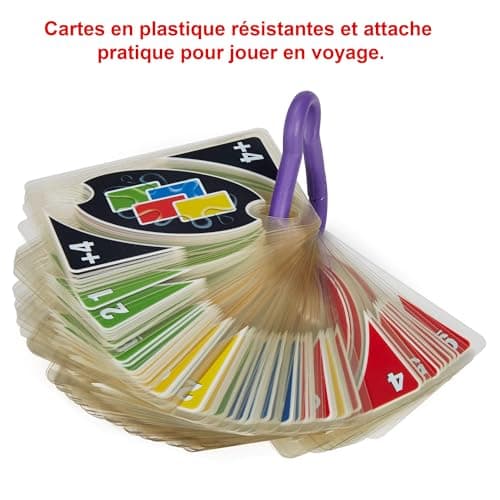 UNO Sport, Jeu de 108 Cartes en Plastiques imperméables avec Un Mousqueton pour Transport Facile, Jeu de Société, Jeu de Bain, 2 à 10 Joueurs -Individuellement ou par équipes, Dès 7 Ans, P1703