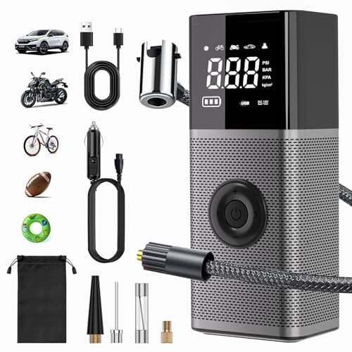 OneAmg Compresseur à Air Portatif 6000mAh Batterie USB Rechargeable Gonfleur Pneus Voiture sans Fil 150PSI/10,3Bar/12V/120W avec Éclairage d'urgence LED et 5 Modes de Gonflage pour Velo Moto Ballon