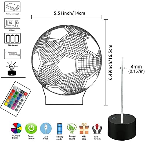 AIRUEEK Foot Veilleuse Enfant, 3d Led Football Lampe De Chevet Enfant 16 Couleurs Changeantes Avec Télécommande, Decoration Chambre Anniversaire Surprise Cadeau Garcon 7.8.9.10-12 Ans