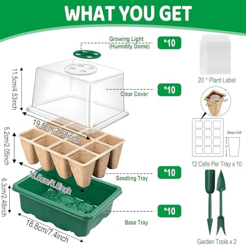 10 Pièces Mini Serre pour Plantes,120 Trous Bac à Semis Biodegradable Pot,Boîte de Culture avec Couvercle et Ventilation Durables,Plateaux de semis Kit de démarrage,Plateau de Semis Hydratant