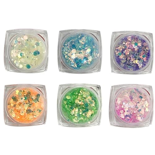 UEAVOID Visage et Corps Fluorescentes, Sequin Glitter Gel, 12 Couleurs Lumineuses, Maquillage, Colle à Paillettes Festival, Chunky Glitter Gel Corps Cheveux, Halloween et Carnaval (6 Couleurs)
