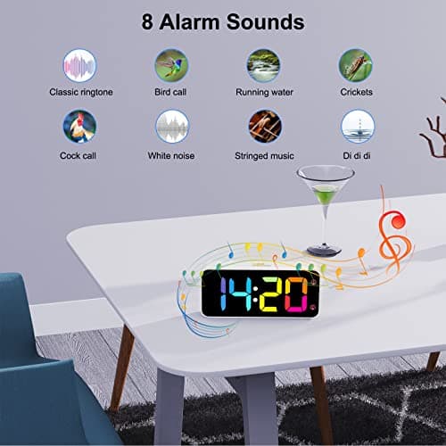 HOMVILLA Reveil, Réveil Numérique avec Grand écran LED, 0-100% Luminosité, 90-120 DB Volume, 2 Alarmes, 12/24H, Fonction Snooze, Port de Recharge USB, (Adaptateur Inclure), Blanc-Couleur