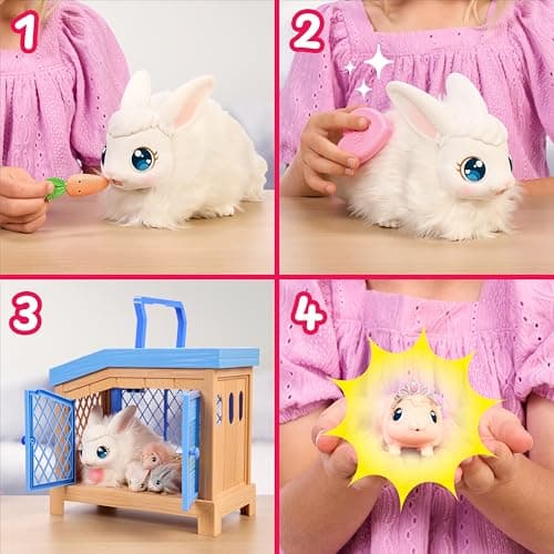 Little Live Pets Mama Surprise - Lapin Occupe-toi de la Maman Elle Attend 3 bébés ! Lapin interactif et Set de Jeu clapier Plus de 20 Sons et réactions Accessoires pour Les bébés À partir de 4 Ans