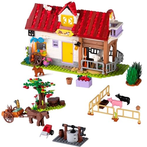 Construction de Ferme, 649 PCS Comprend Ferme, Puits, Charrette à Cheval, Arbres Fruitiers, Jeu Kit de Friends Maison de Ferme, Cadeau pour Enfants Fille et Garçons de 6 7 8 9 10 11 12+