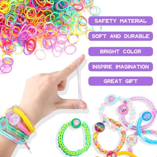 Funtopia Elastique Bracelet Kit, 9000pcs Friendship Élastique Bracelets en Caoutchouc Coloré avec Pendentifs, Clips, Perles, Boîte de Rangement et Kit de Bijoux pour Filles et Enfants