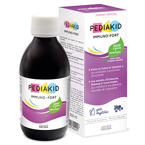 PEDIAKID - Complément Alimentaire Naturel Pediakid Immuno-Fort - Formule Exclusive au Sirop d'Agave - Aide à Soutenir les Défenses Naturelles de l'Organisme - Goût Myrtille - Flacon de 250 ml