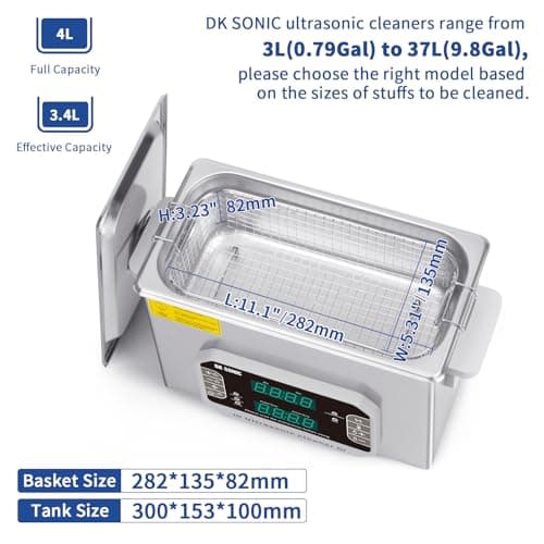 Nettoyeur à ultrasons DK SONIC Touch avec chauffage, minuterie, mode de nettoyage multiple pour carburateur, pièces automobiles, machine de nettoyage à ultrasons industrielle et commerciale (4L, 110V)