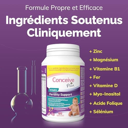 CONCEIVE PLUS Complément Fertilité pour Femmes - Équilibre Hormonal avec Calcium, Vitamine D, Myo Inositol, Acide Folique, Sélénium et Zinc - 60 Capsules - 30 Jours de Soutien à la Grossesse